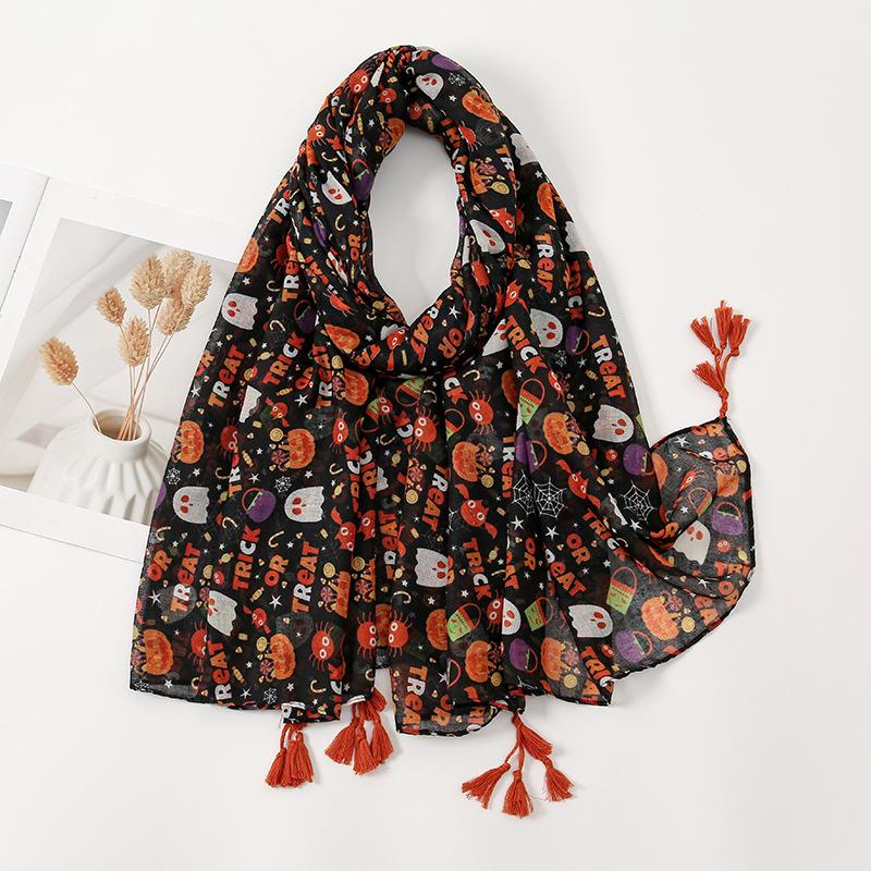 Spring and Summer New Beard Tassel Polyester Long Scarf Women's Popular Color Cashew Nut Printed Cotton and Linen Long Scarf