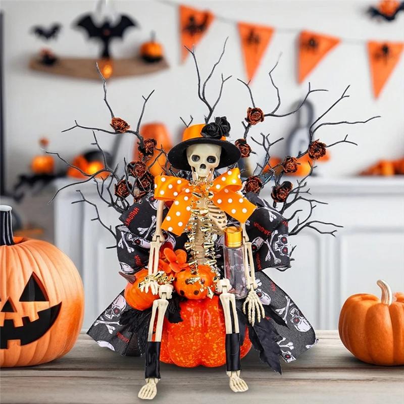 M-Modern-Halloween Skelett Kürbis Statue Harz Skulptur Figur Figur Skulptur Für Einzelhandel Veranda