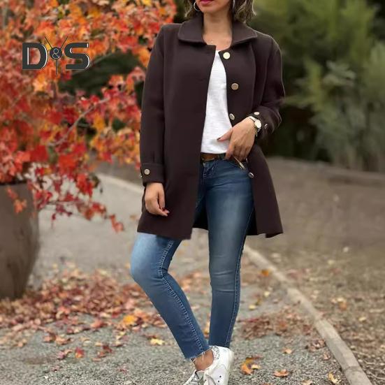 Осень-весна Женское пальто однобортное на пуговицах Свободный однотонный кардиган — фото 5