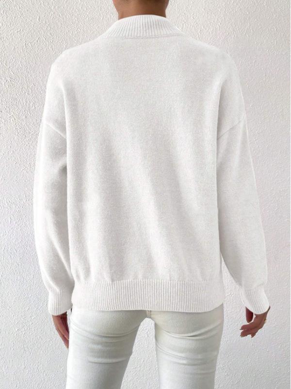 Women's Solid Color Loose Knit Sweater - Half-High Neck, Long Sleeve, Autumn/Winter Fashion.