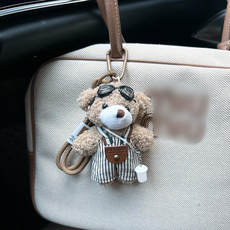 Cartoon Plush Glasses Strap Pants Bear Keychain Cute Doll Car Keychain Ring Cute Doll Bag Pendant