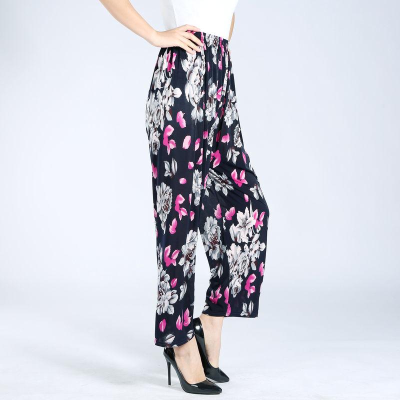 WTEMPO Summer Cool Thin Floral Print Pants Women Loose High Waist Wide Leg Summer Straight Trousers Casual Comfortable Office Home Go Out Party