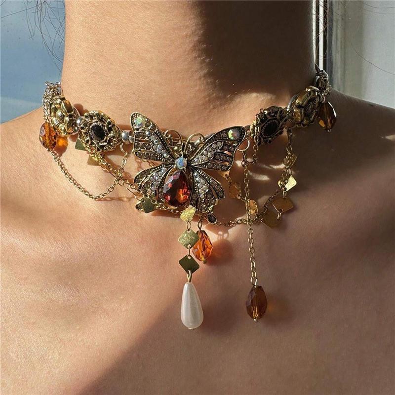 Fairy Style Butterfly Crystal Pendant Necklace With Multicolor Inlay For Women