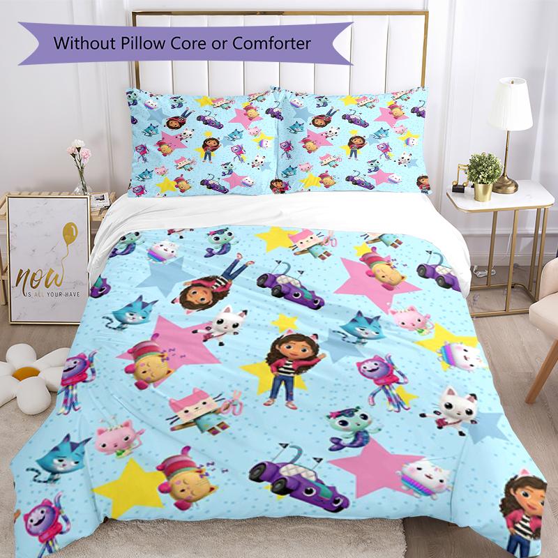 3pcs Gabby’s Dollhouse Bedding Set Duvet Cover Closure Includes 1 Duvet Cover & 2 Pillowcases, Soft and Comfortable for All Seasons.