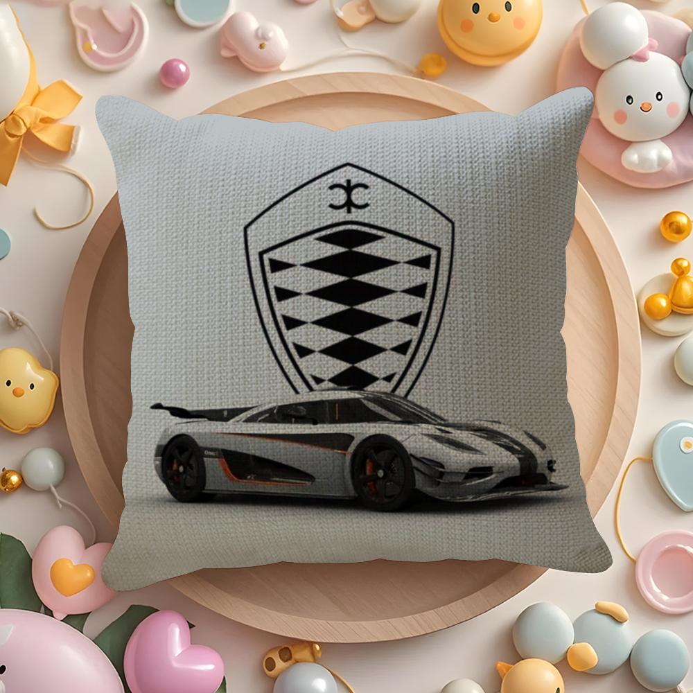 Luxury Car K-Koenigsegg Logo Cushion Cover Linen Organic Fabric Double-Sided Printing Breathable Pillow Case Sofa Home Decor