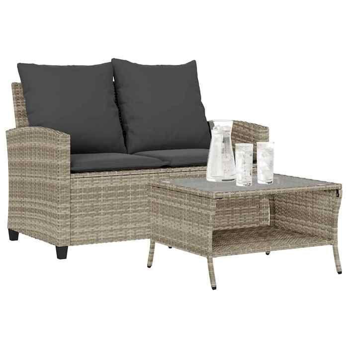 VidaXL Garden Sofa 2-seater Cushions and Table Light Grey Polyrattan, Outdoor Sofa, Garden Loveseat, Sofa of 4103850