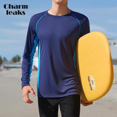 CHARMLEAKS Mens UPF 50+ Long Sleeve Rash Vest Quick Dry Rash Guards Surfing Swim Shirt