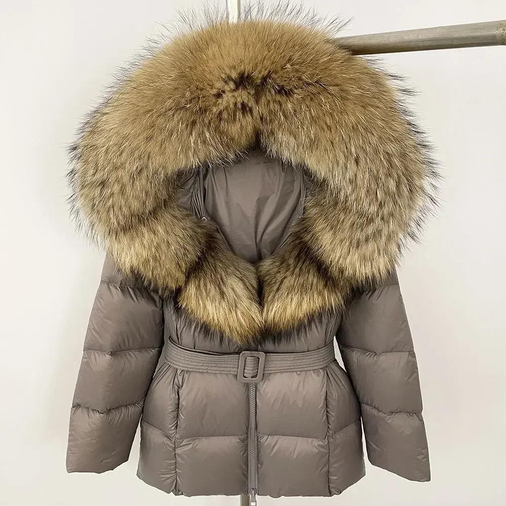 OFTBUY 2024 Jachetă albă din puf de rață, groasă, caldă, 90%, jachetă de iarnă pentru femei, cu guler de blană de raton naturală, cu glugă, casual