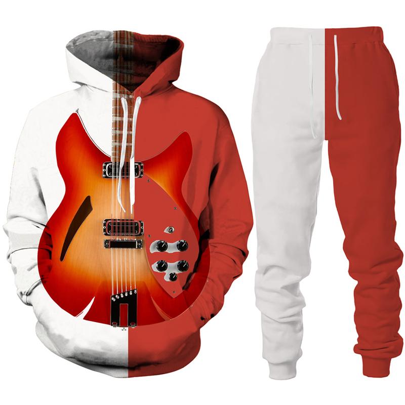 Rock Music Guitar 3D Print Hoodie/Suit Men's Tracksuit Casual Sweatshirts+Pants Set Hip Hop Streetwear Spring Autumn Clothing