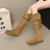 Retro Western Cowboy Boots Women's 2025 Spring and Autumn New Long Boots Thick-soled Heightening Versatile High Boots