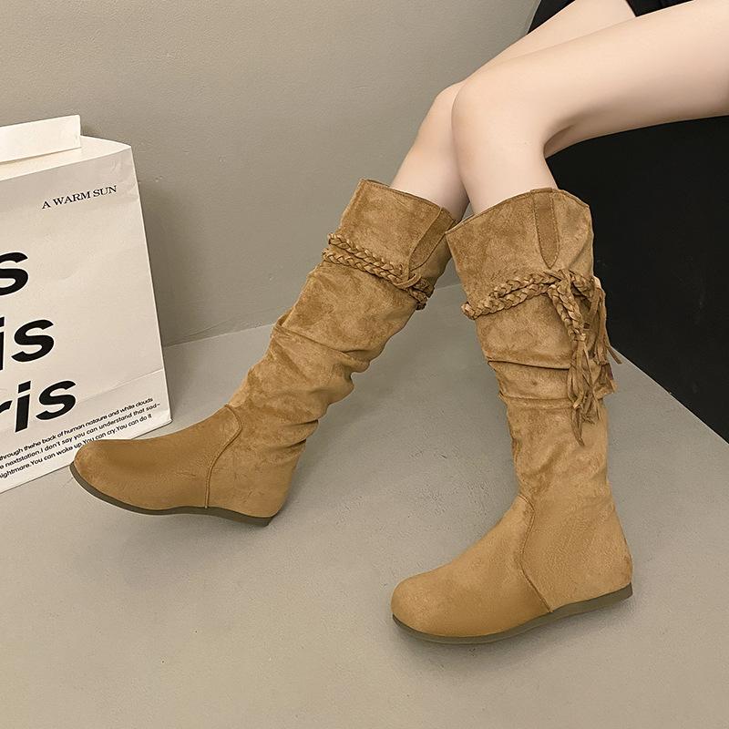 Retro Western Cowboy Boots Women's 2025 Spring and Autumn New Long Boots Thick-soled Heightening Versatile High Boots