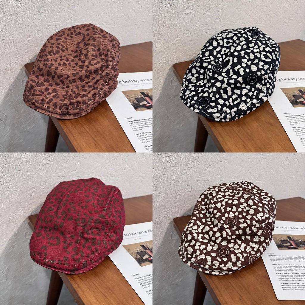 Fashion Leopard Print Smiling Face Pattern Women Casual Beret Autumn For