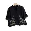 Summer new cotton and linen shirt short-sleeved retro embroidered V-neck loose and thin top women's clothing
