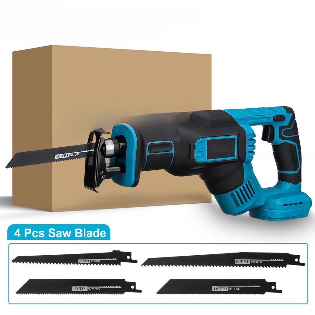 3000RPM 18V Cordless Electric Reciprocating Saw No Battery with 4PC Saw Blades Metal Wood Cutting Tool For 18V Battery