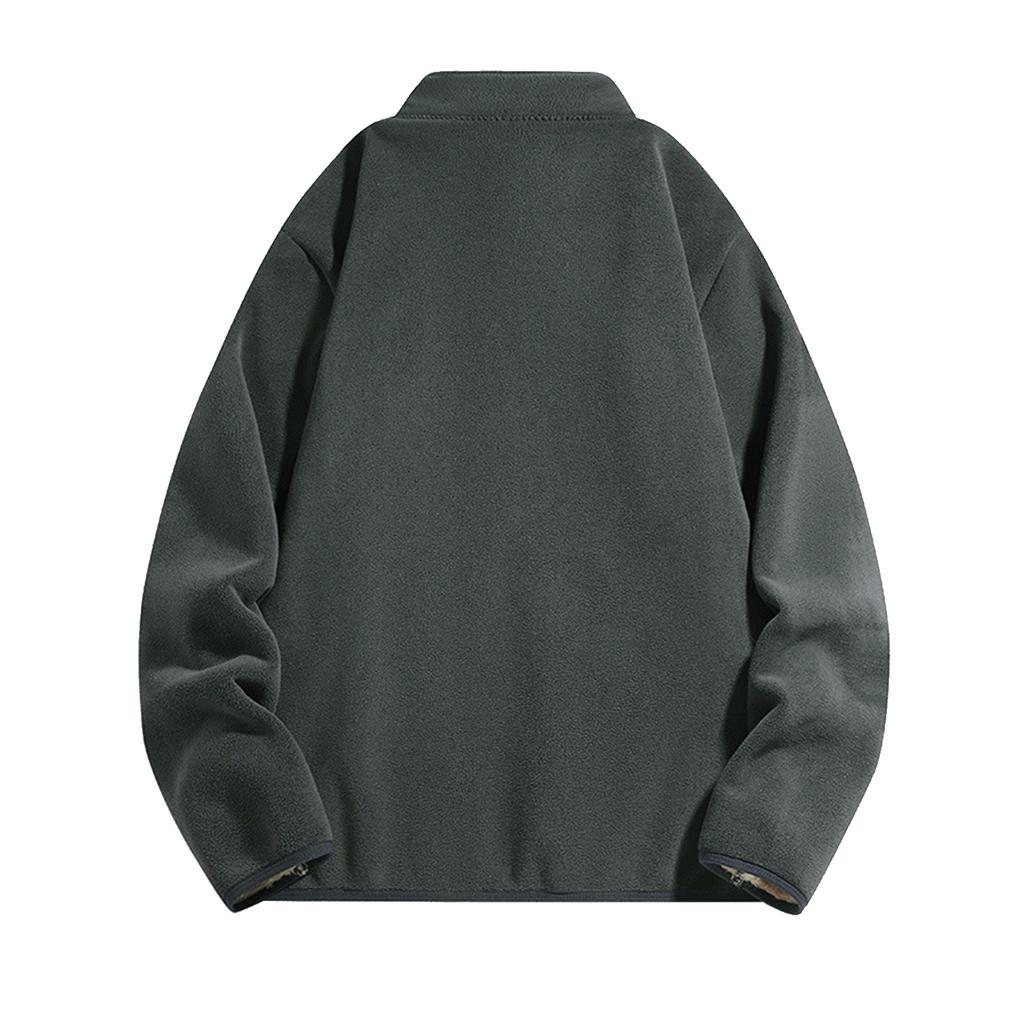 Men's Casual Solid-color Loose Zipper Sweatshirt, Men's And Women's Long-sleeved Stand-up Collar Thickened Woolen Thermal Sweatshirt Jacket