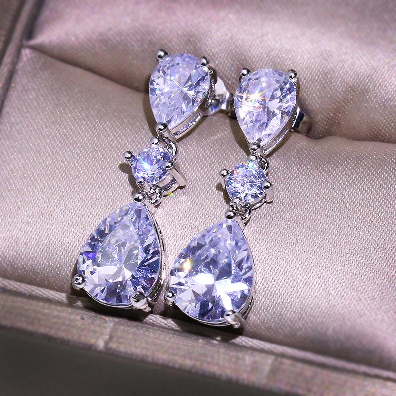 Orecchino Pendente Gioiello in Cristallo Bianco 2 Carati Argento 925 per Donna Argento Sterling S925 Bizuteria Aretes De Mujer Orecchini Pendenti