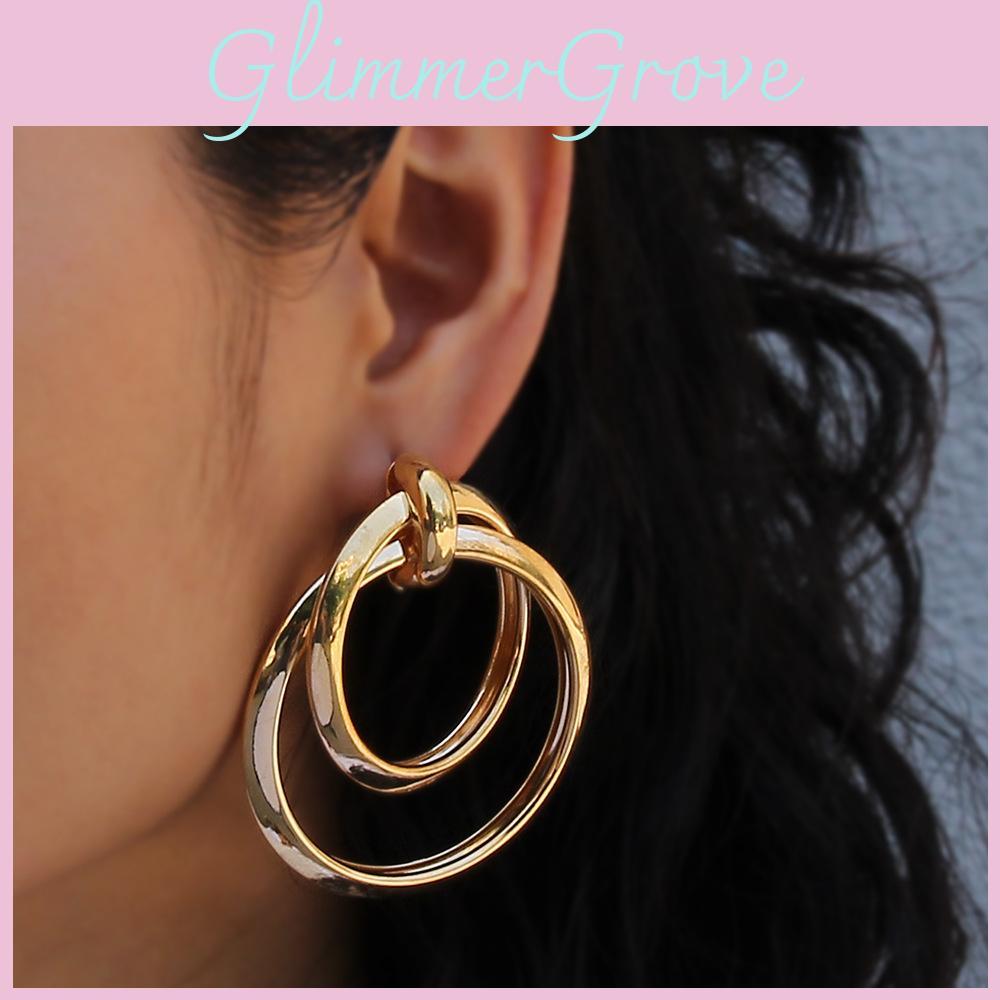 Geometric Metal Earrings For Women With Gold Finish Stylish Trendy Jewelry For Summer