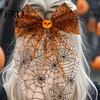 Lightweight Hair Clip Halloween Spider Web Bow Clip, Pumpkin Eyeball Tulle with Long Tails, Women Accessories for Holiday Party Accessory