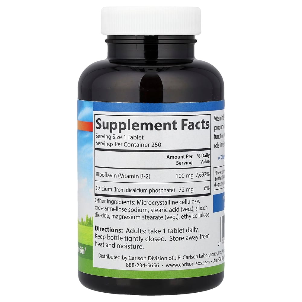 Carlson Labs B-2 (Riboflavin) 100 mg, 250 Tablets