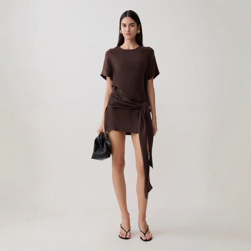 Womens Loose Fit Short Sleeve Wrap Skirt Dress Pure Color High Waist Bodycon Midi Vacation Casual Wear