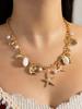 Women's Gold Thick Chain Starfish Shell Pearl Choker, Versatile Vacation Style Clavicle Necklace for Seaside