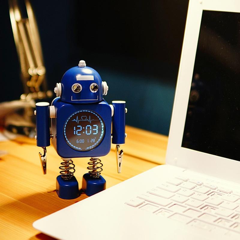Moderne Süße Metall Roboter Digitaler Wecker Stille LED Temperaturanzeige Nachtlicht Schreibtisch Uhr für Kinderzimmer Nachttisch