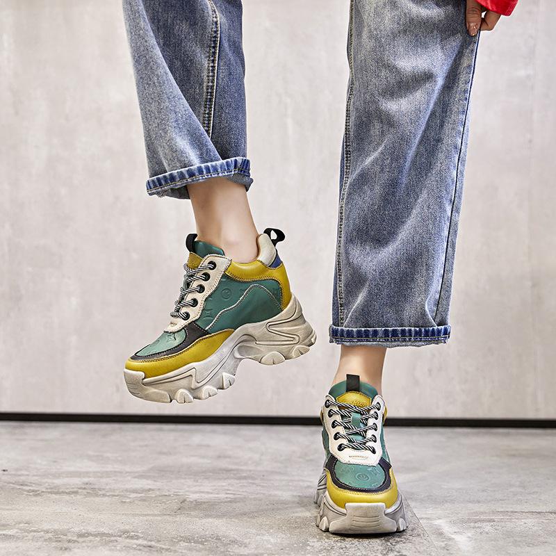 Styl etniczny wewnętrzne podwyższenie wysokości buty typu "dad shoes" nowe małe buty sportowe i rekreacyjne gruba podeszwa M