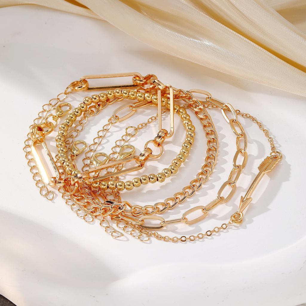 Suitable For Daily Wear Women's Classic Geometry Chain Design 5pcs/set Of Stackable Bracelets Vintage Creative Multi-layer A Gift For Holidays  Unique