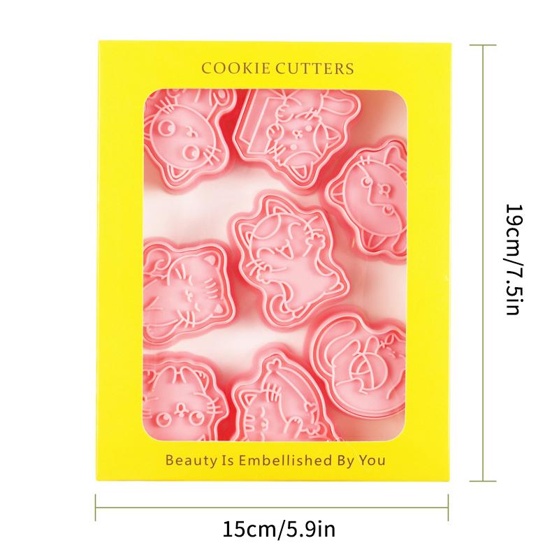 8Pcs Cat Cookie Mold Set Cartoon Cat Claw Fish Bone Shape Cookie Stamp Fondant Cake Decoration Tools 3D Hand Pressure Plastic