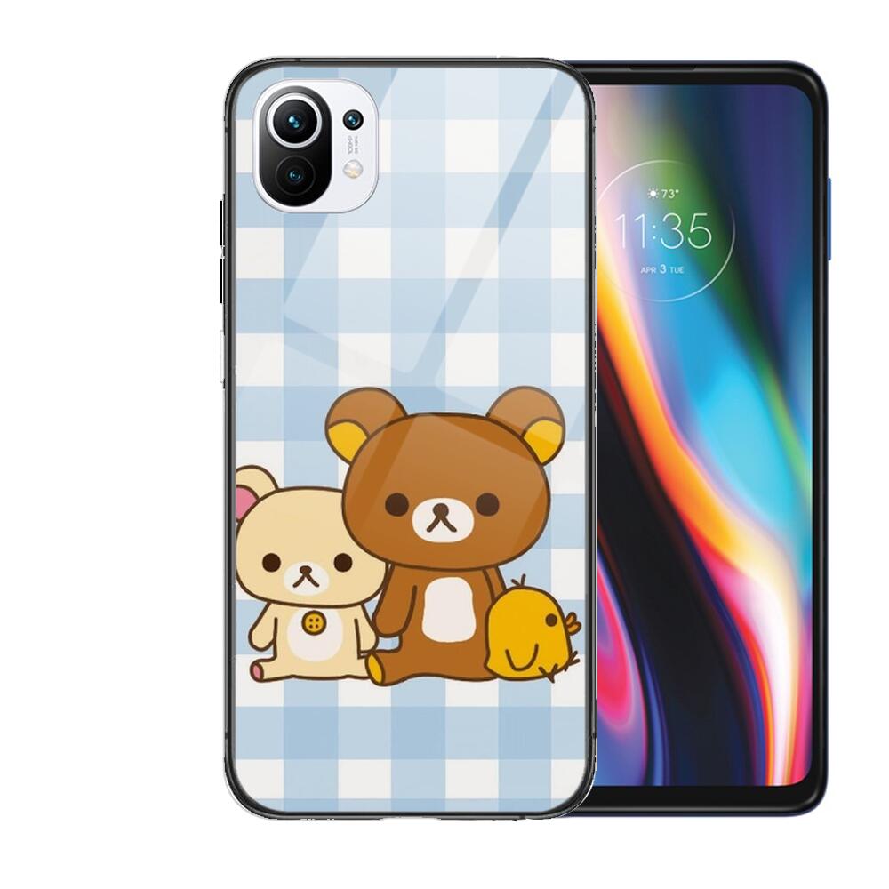 TOPLBPCS Cute Rilakkuma Tempered Glass Phone Shell Case For Xiaomi Redmi 11 Lite Pro Ultra 10T 10 9 8 Cc Se Cover Silicone Cases