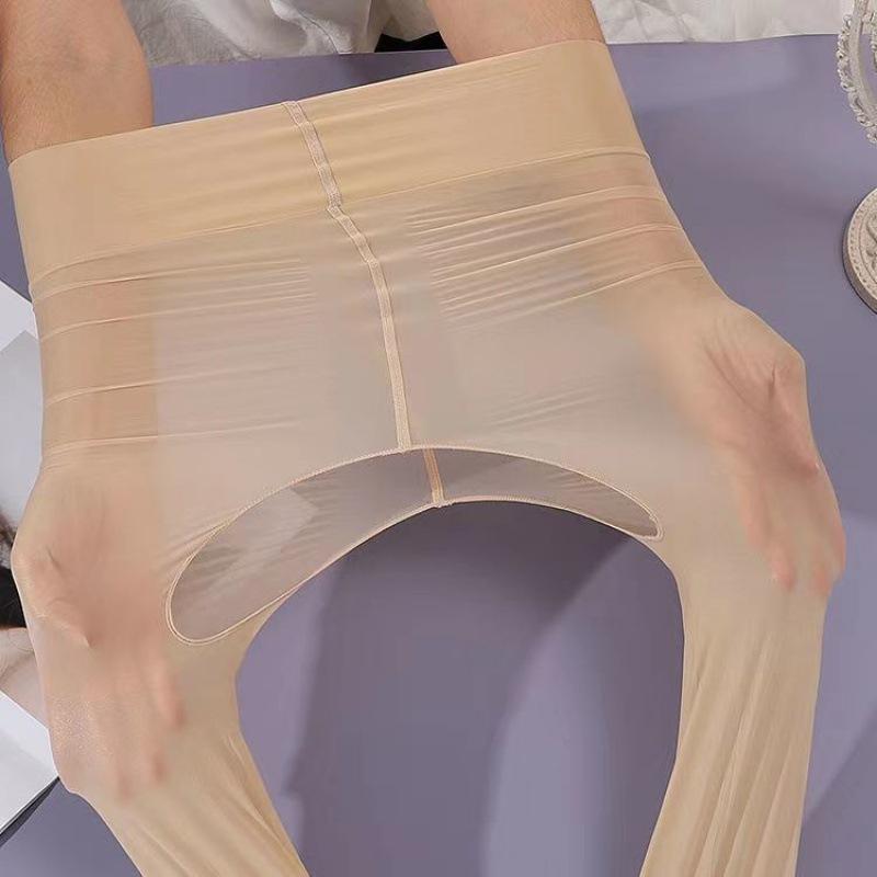 Women's Oil Content Glossy Oil Stockings Thin Breathable Open Crotch Pantyhose Highly Elastic Glossy Sheer Tights Socks