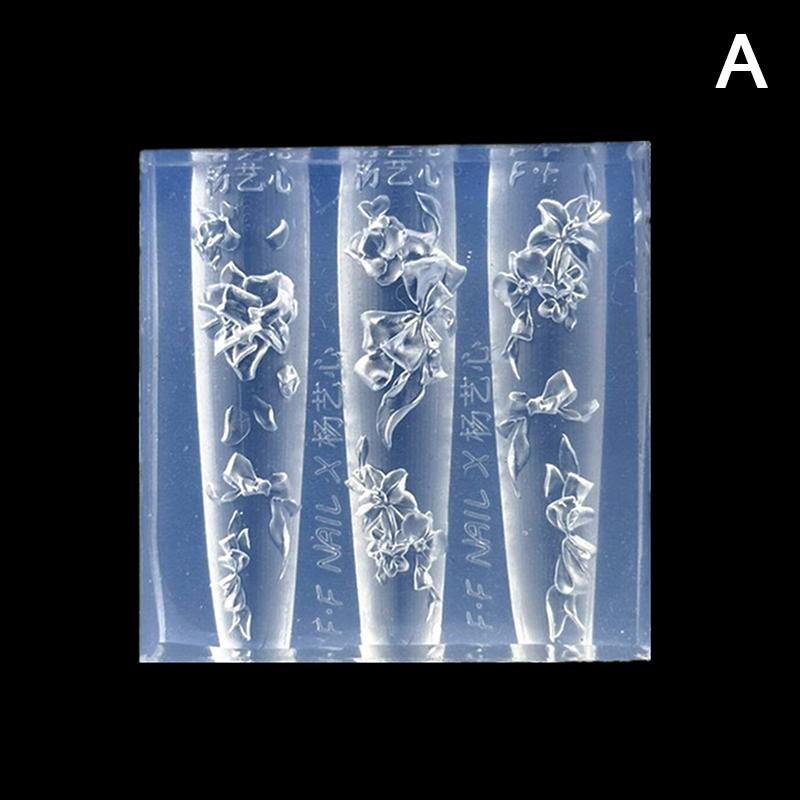 3D Silicone Bow Flower Nail Carving Mold Butterfly Rose Floral Design Transparent Template Diy Nail Art Decoration Manicure Tool