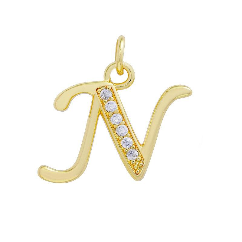 European & American Gold-Plated Copper Zircon Letter Necklace - High-End DIY Jewelry Accessory