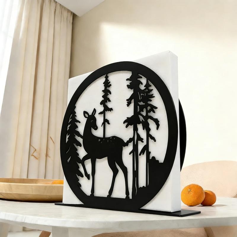 Living Room Bedroom Vertical Iron Art Deer Tissue Box Creative Simple Black Home Decor Tissue Storage Napkin Box