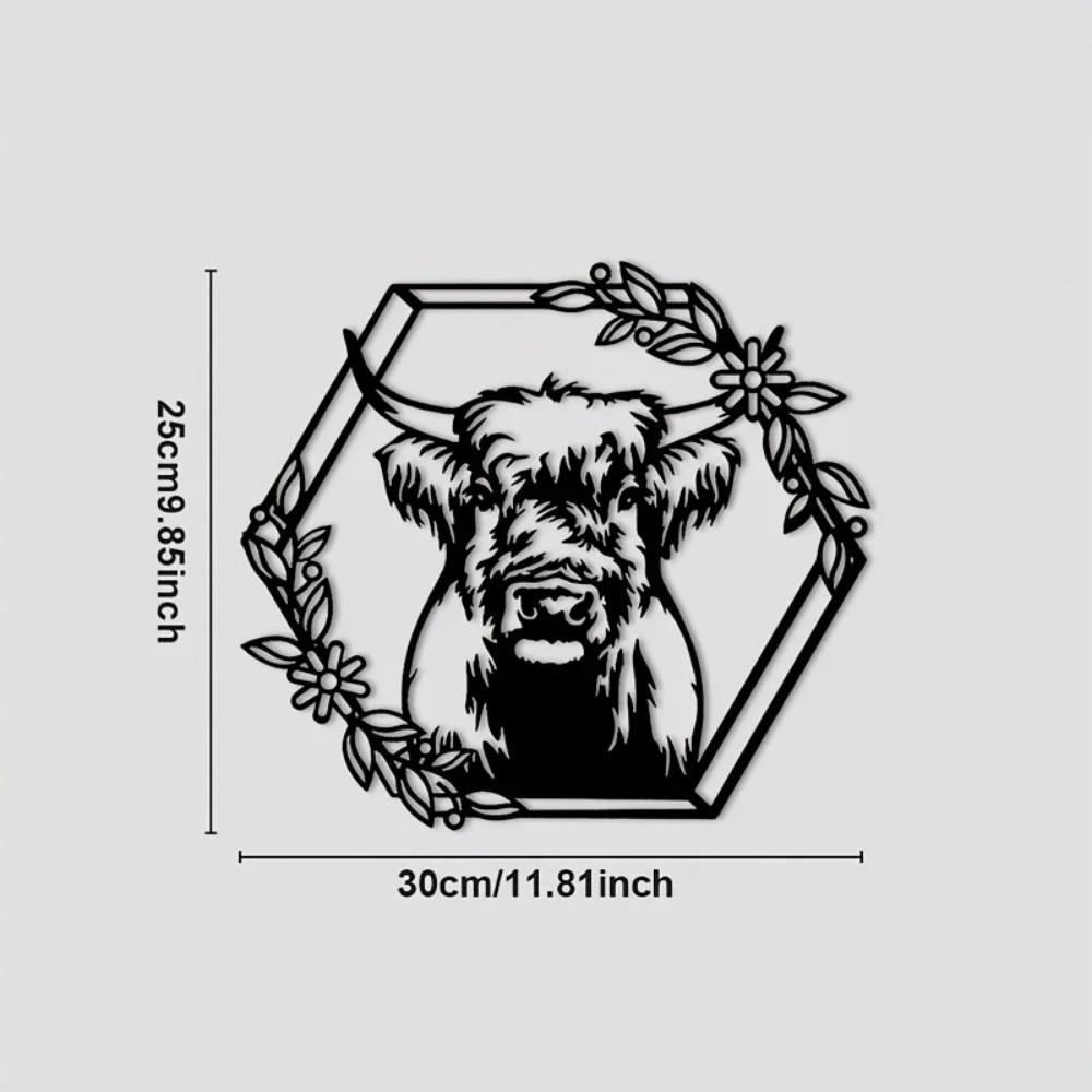 Cow Flower Metal Wall Art – Matte Black Silhouette, Elegant Iron Art for Home Decor, Stylish Wall Hanging & Decoration