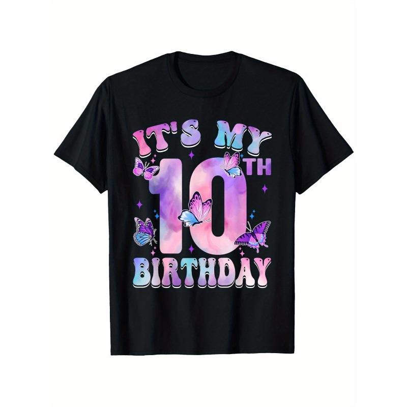 European sizes It s My 10th Birthday  Butterfly Theme Soft  T-Shirt for Boys & Girls - Breathable, Comfortable Short Sleeve Tee with Colorful 98cm