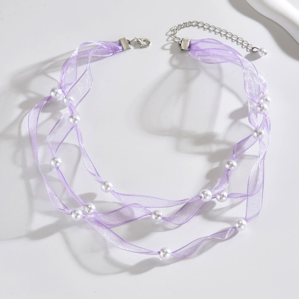 Pearl Organza Ribbon Choker, Sweet Simple Korean Style Clavicle Necklace