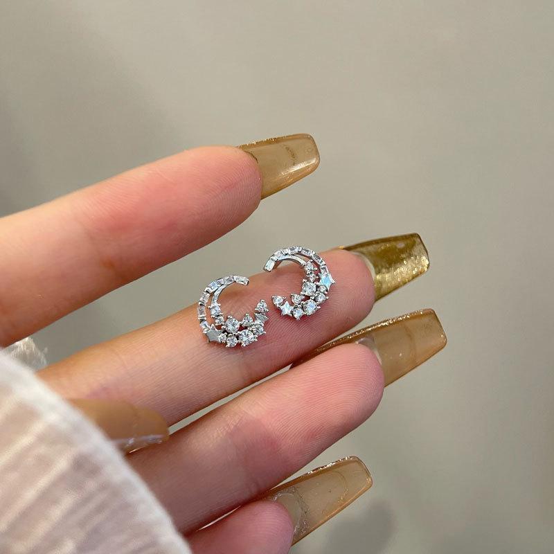 Sternenklare Stern Mond Ohrringe Super Feenhaftes Temperament Ohrringe Blitz Diamant Pendler Temperament Neu Trendig