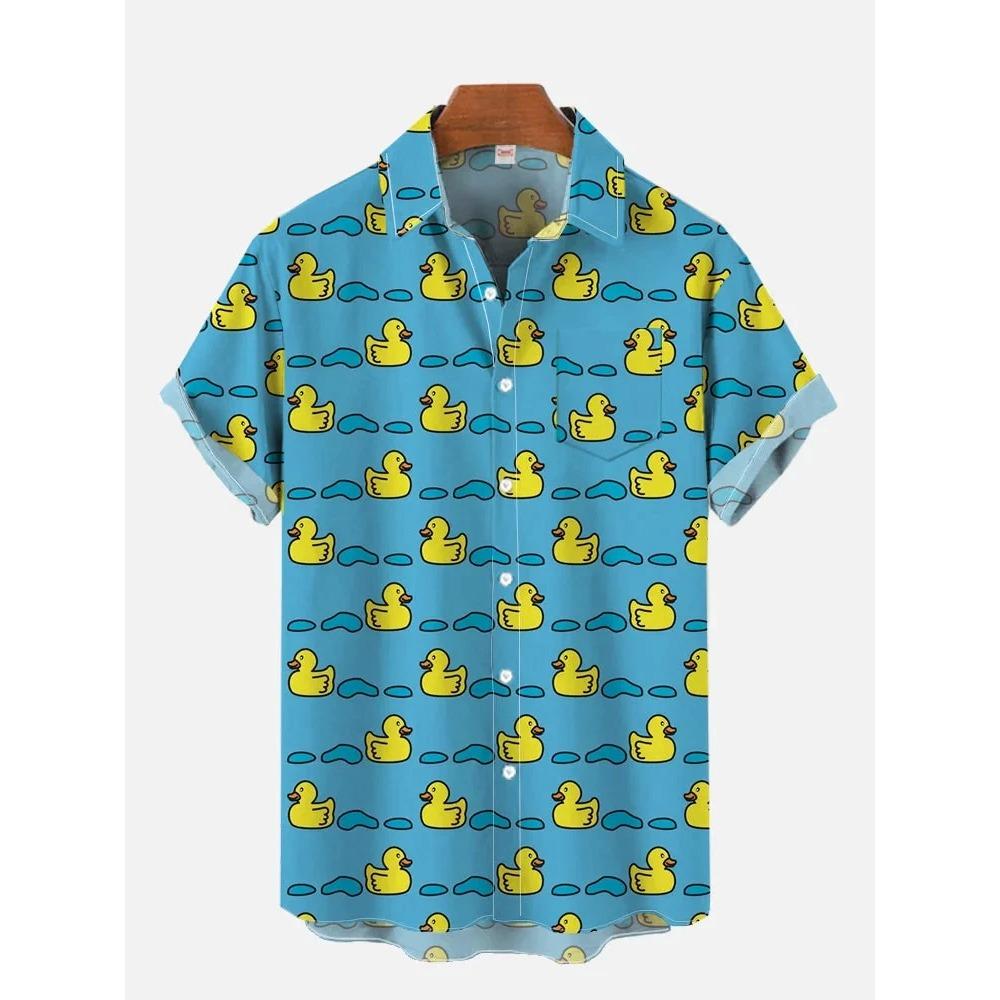 2026 Men's Summer New 3D Printed Reachy Duck Pattern Hawaiian Shirt Casual Printed Floral Short Sleeve Hawaiian Tropical Tops