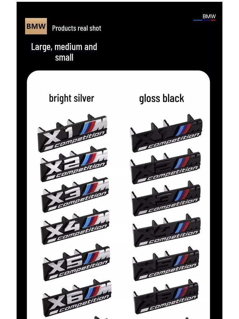 Fits BMW M Series: M5, 3 Series, X3M, X5M, M2, XM, M4, M6, X7M Grille Badge, Sport Decals (Black)