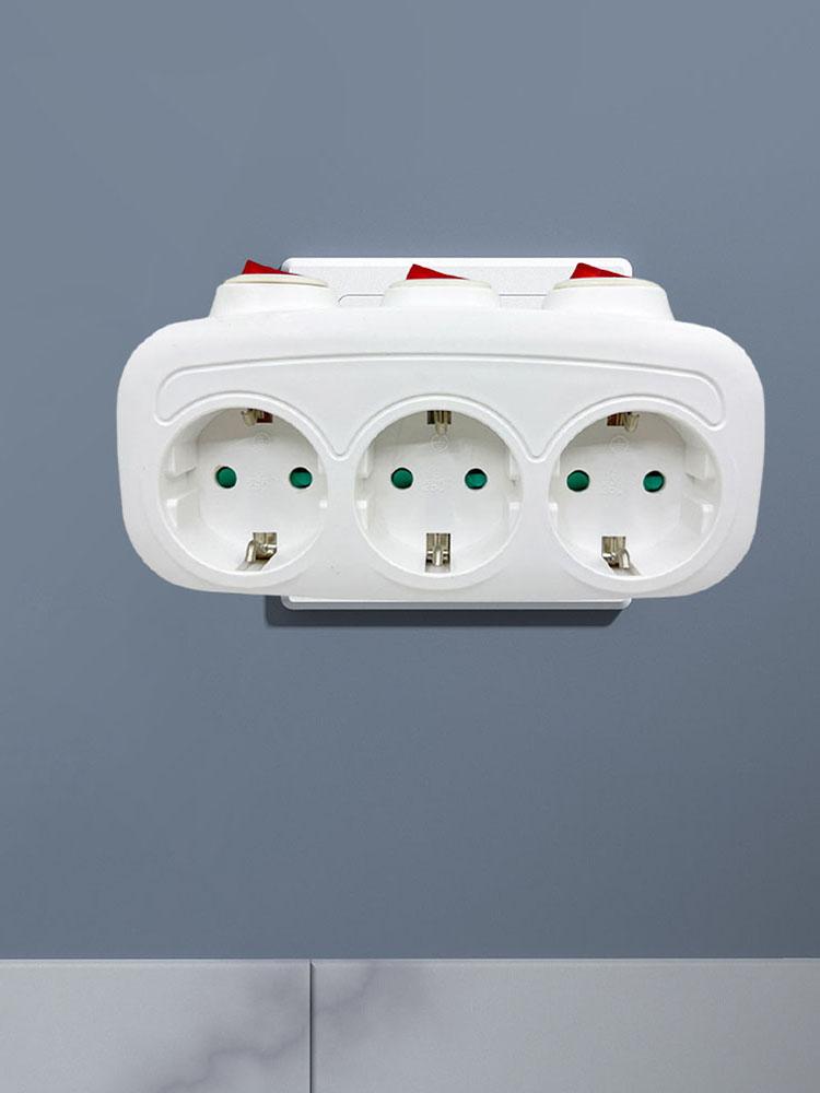 Extension Socket with 3 Individual Switches 3 Horizontal Socket Power Adapter Wall Socket for Living Room Bedroom