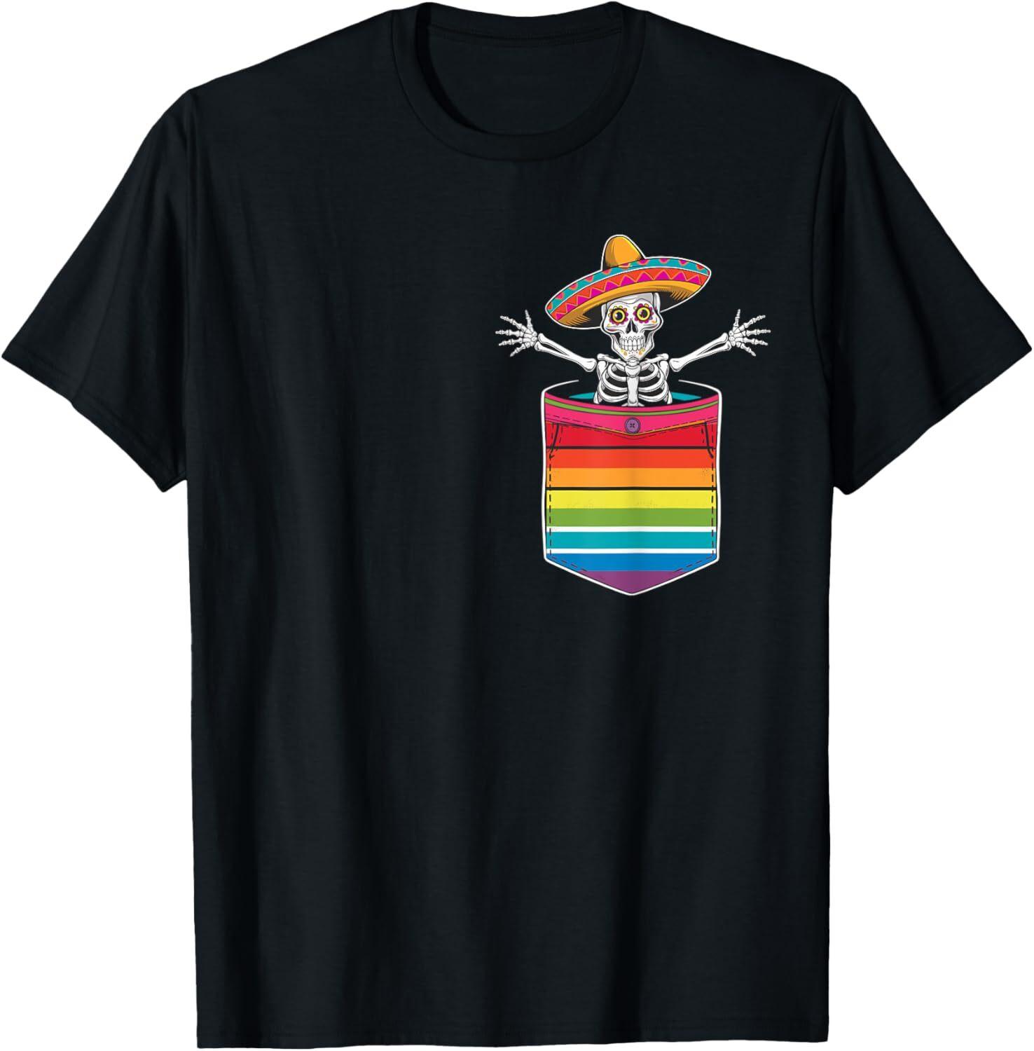 Serape Skeleton Mariachi Pocket Cinco De Mayo Mexican Party T-Shirt Hoodie S