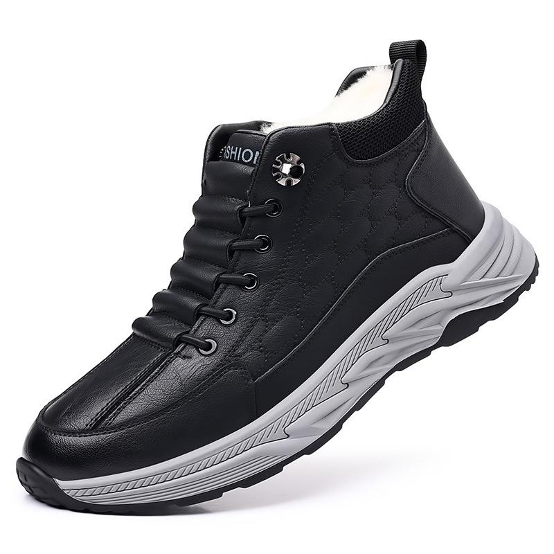 2024 Winter New Men's High-top Cotton Shoes Men's Platform-soled Lace-up Thermal Casual Leather Shoes Snow Boots 8002