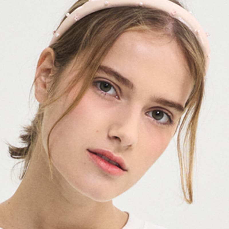 SORRY TOO MUCH LOVE Pearl Gem Seethough Satin Hairband_Pink
