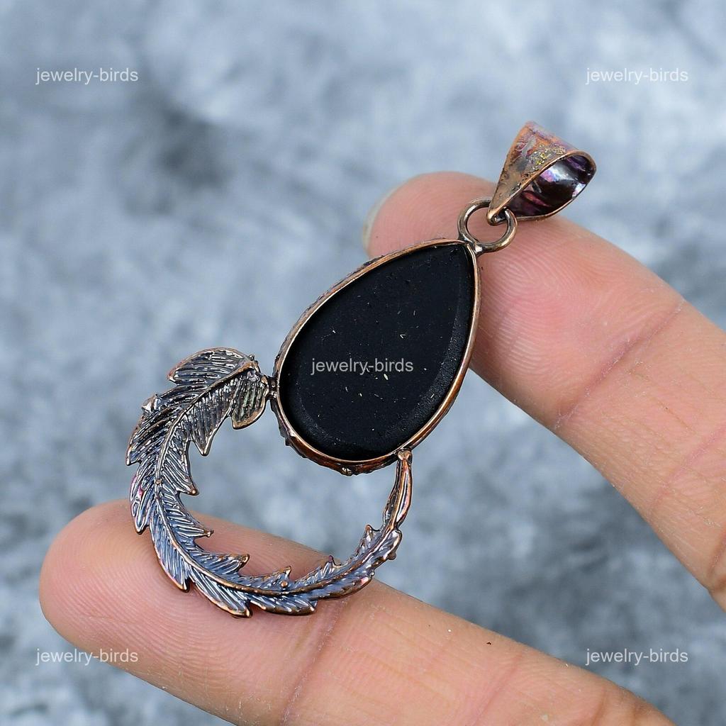 Pear Amazonite Gemstone Birthday Gift Electroformed Heart Chakra Pendant Copper VP-32