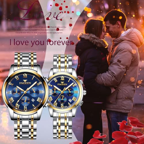 Couple's Stainless Steel Watches with 3ATM Water Resistance: Diamonds, Luminous Display, Analog Display, Calendar, Stylish Quartz Watches for Men and