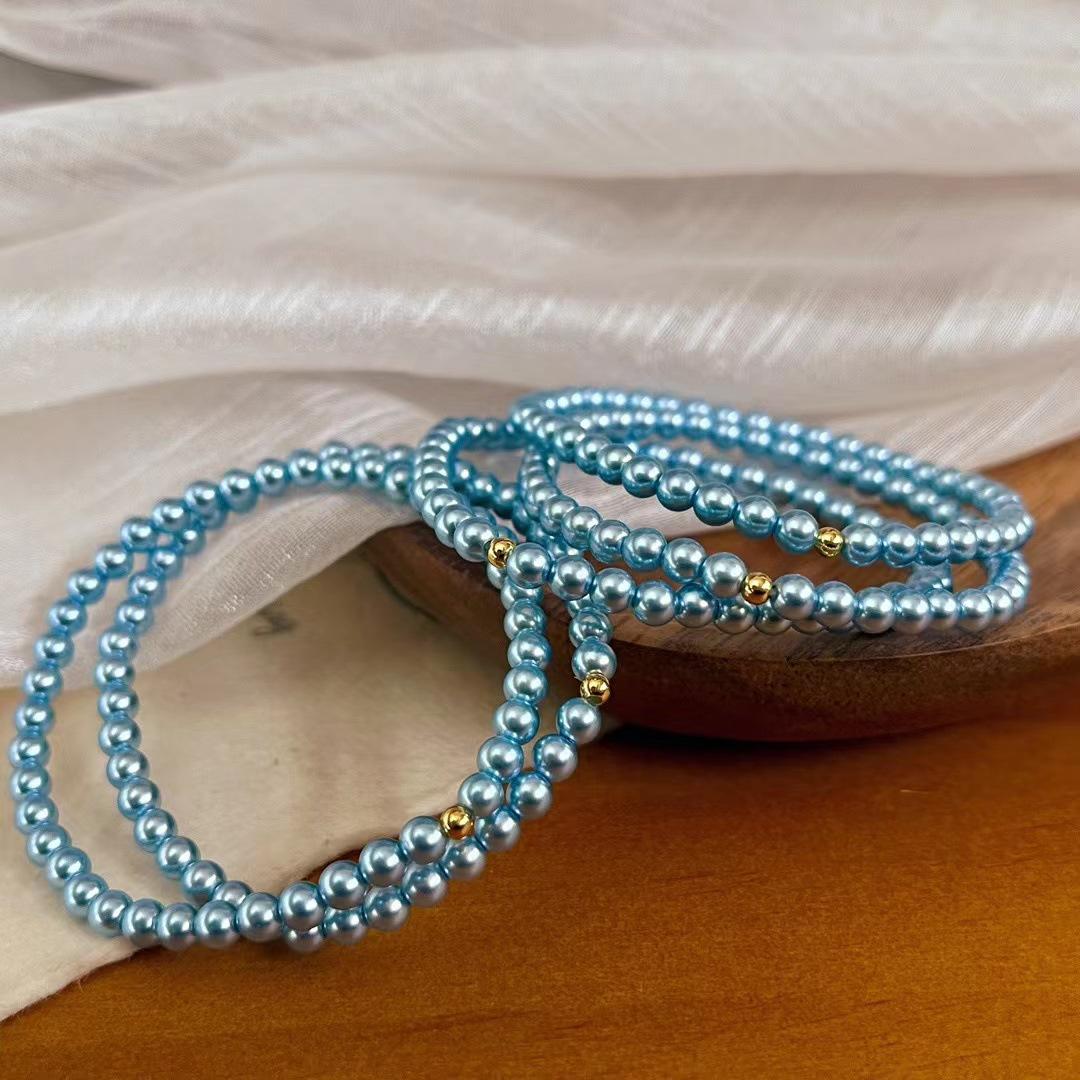 Vintage 4Mmbaby Bead Blue Enchantress Color Madoma Shijia Pearl Bracelet Bracelet Accessories Jewelry