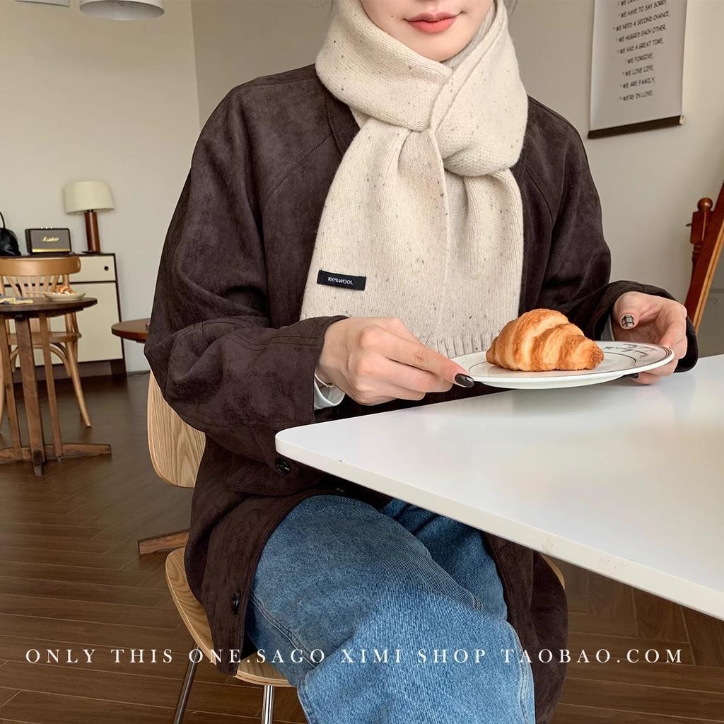 Korean Style Autumn and Winter Couples Thickened Wool Scarf Women's Warm Small Knitted Wool Scarf