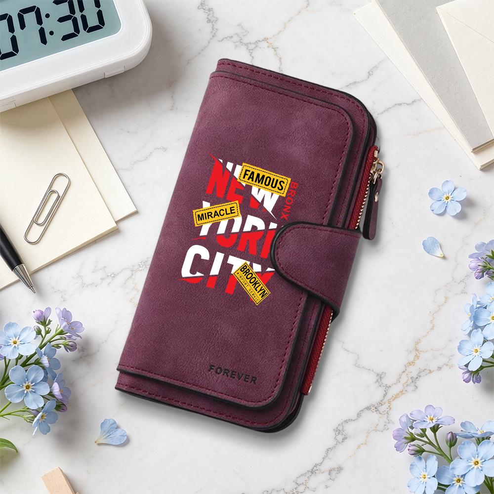 Stylish Fashion Long Purse Casual PU Wallet with Trendy New York City Print for Daily Use