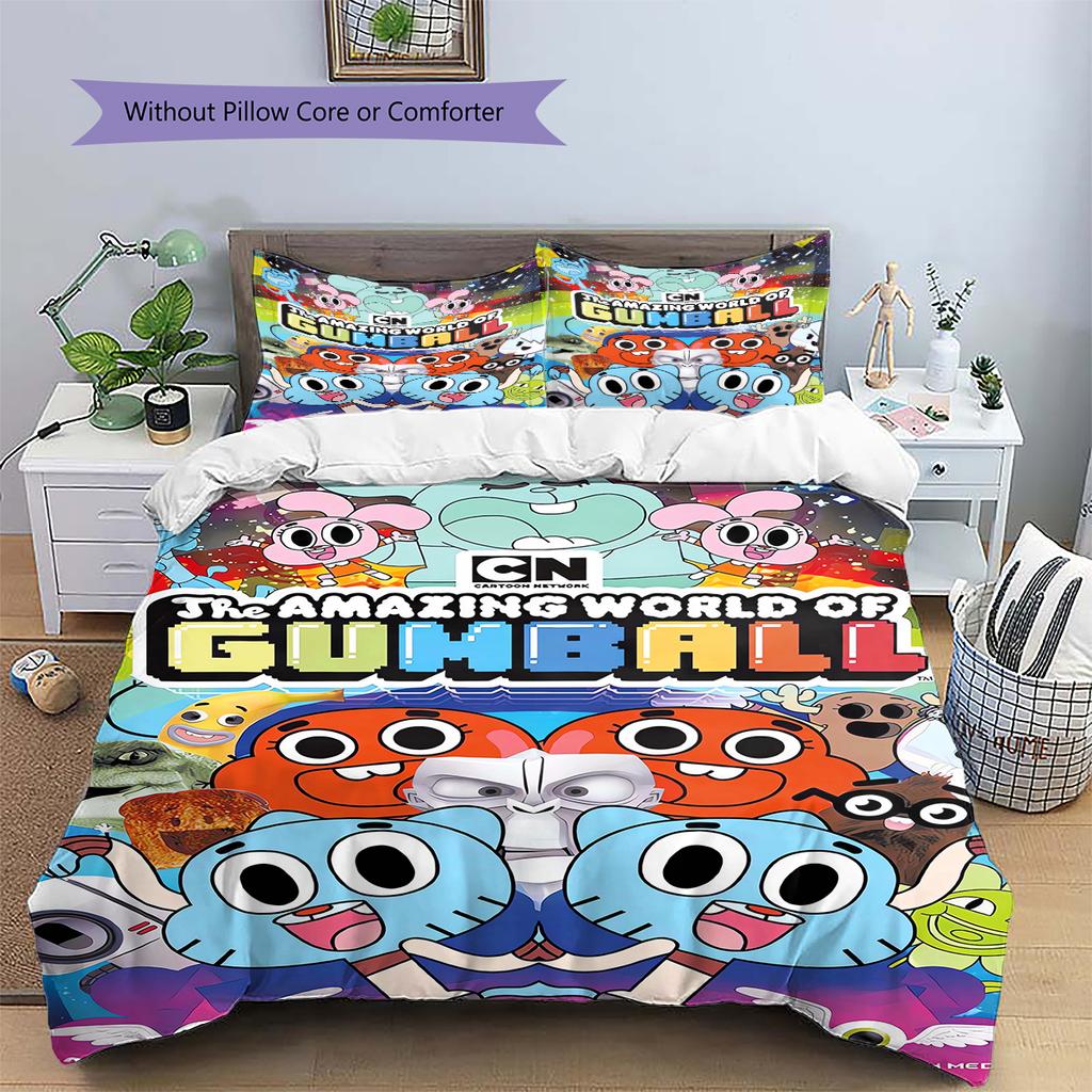 Gumball Amazing World Pattern Bedding Quilt Set Quilt Cover Pillowcase Home Decoration Gift (1 * Duvet Cover + 2 * Pillowcase, Without Core)